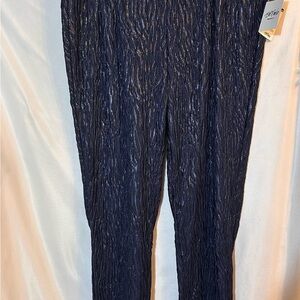 Bob Mackie Blue Straight Leg Pants with Crinkled Texture
